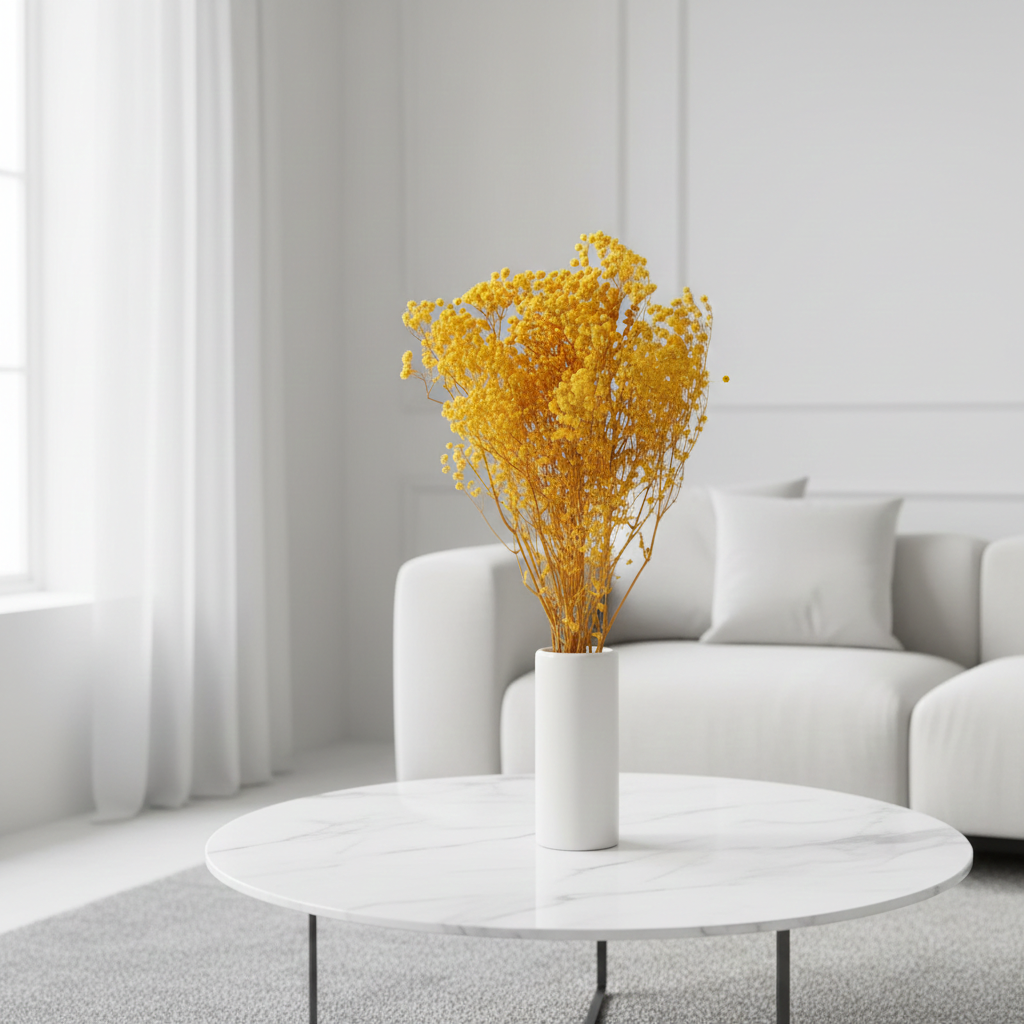 Stabilizovaná Gypsophila box pro aranžování - žlutá detail